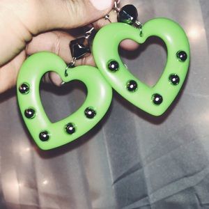 Neon Green Heart Earrings